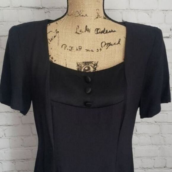 Vintage 90s Wednesday Black Sweetheart Neck Long Dress - Picture 3 of 9